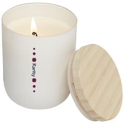 Branded Promotional LANI CANDLE with Wood Lid in White Solid Candle From Concept Incentives.
