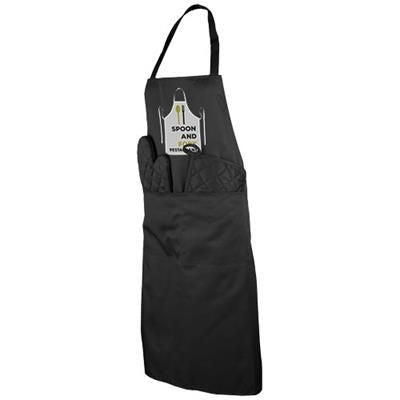 Branded Promotional DILA 3-PIECE KITCHEN SET in Pouch in Black Solid Apron From Concept Incentives.