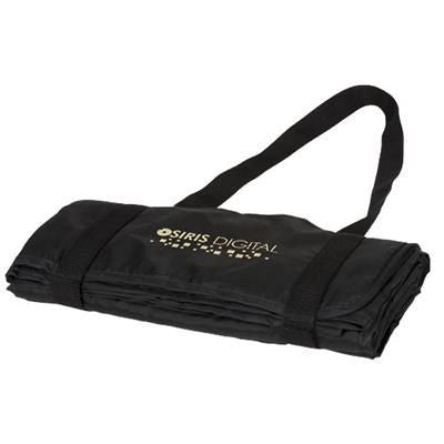 Branded Promotional ROLER PICNIC PLAID with Carrying Strap in Black Solid Blanket From Concept Incentives.
