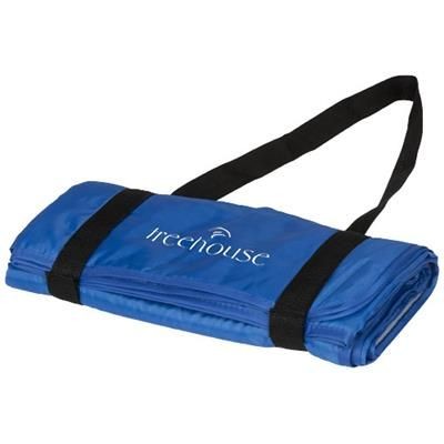 Branded Promotional ROLER PICNIC PLAID with Carrying Strap in Blue Blanket From Concept Incentives.