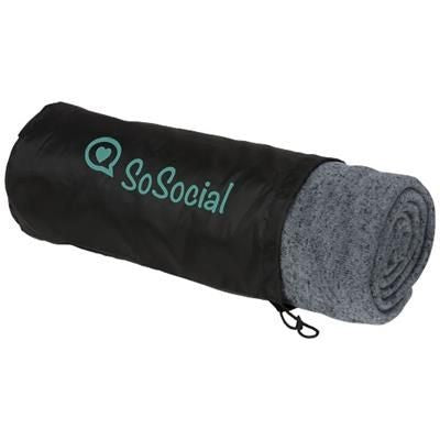Branded Promotional PIM HEATHERED FLEECE PLAID PICNIC BLANKET in Black Solid Blanket From Concept Incentives.
