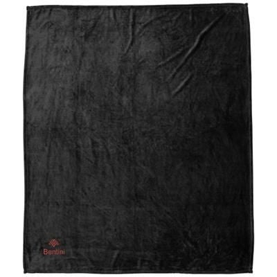 Branded Promotional MOLLIS OVERSIZED ULTRA PLUSH PLAID PICNIC BLANKET in Black Solid Blanket From Concept Incentives.