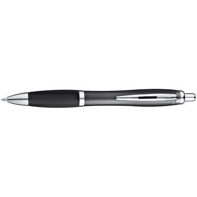 Branded Promotional CLEAR TRANSPARENT BALL PEN with Rubber Grip in Black Pen From Concept Incentives.