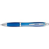 Branded Promotional CLEAR TRANSPARENT BALL PEN with Rubber Grip in Blue Pen From Concept Incentives.