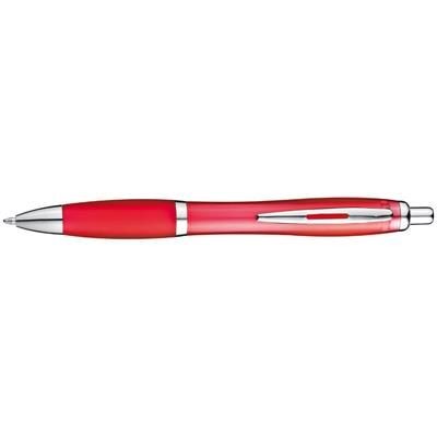 Branded Promotional CLEAR TRANSPARENT BALL PEN with Rubber Grip in Red Pen From Concept Incentives.