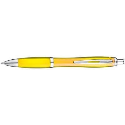 Branded Promotional CLEAR TRANSPARENT BALL PEN with Rubber Grip in Yellow Pen From Concept Incentives.