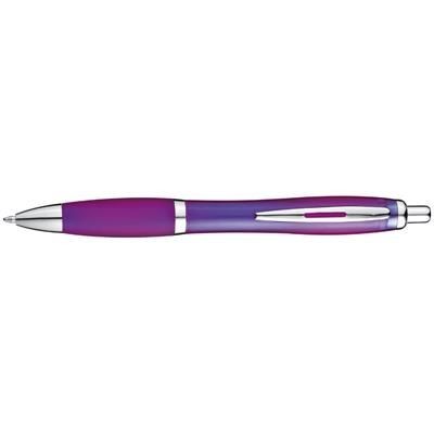 Branded Promotional CLEAR TRANSPARENT BALL PEN with Rubber Grip in Violet Pen From Concept Incentives.