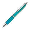 Branded Promotional CLEAR TRANSPARENT BALL PEN with Rubber Grip in Turquoise Pen From Concept Incentives.