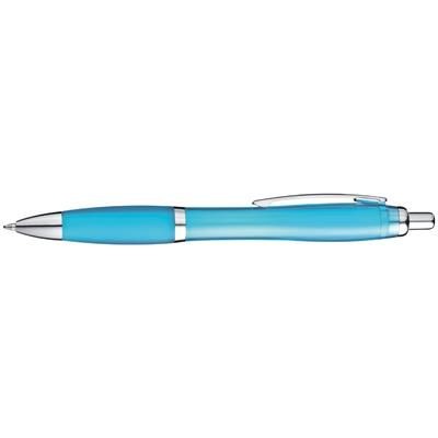 Branded Promotional CLEAR TRANSPARENT BALL PEN with Rubber Grip in Light Blue Pen From Concept Incentives.