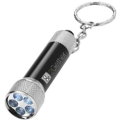 Branded Promotional DRACO LED KEYRING CHAIN LIGHT in Black Solid-silver Keyring From Concept Incentives.