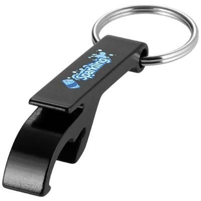 Branded Promotional TAO BOTTLE AND CAN OPENER KEYRING CHAIN in Black Solid Bottle Opener From Concept Incentives.