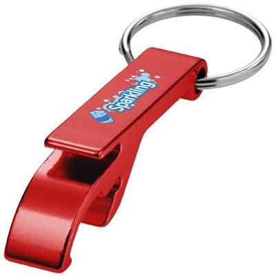 Branded Promotional TAO BOTTLE AND CAN OPENER KEYRING CHAIN in Red Bottle Opener From Concept Incentives.