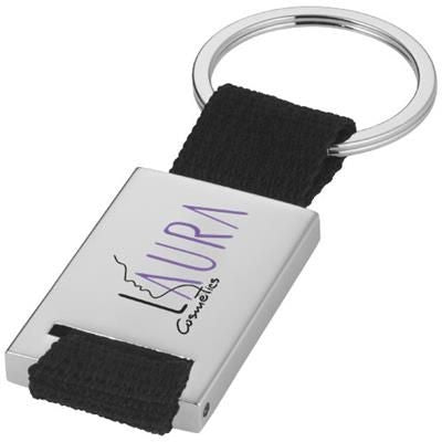 Branded Promotional PABLO RECTANGULAR WEBBING KEYRING CHAIN in Silver-black Solid Keyring From Concept Incentives.