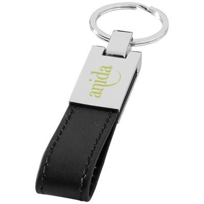 Branded Promotional CORSA STRAP KEYRING CHAIN in Black Solid-silver Keyring From Concept Incentives.