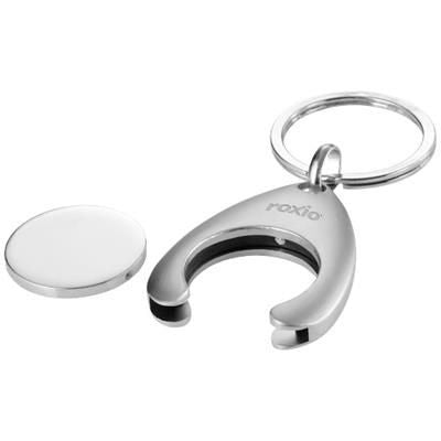 Branded Promotional TROLLEY COIN HOLDER KEYRING CHAIN in Silver Keyring From Concept Incentives.