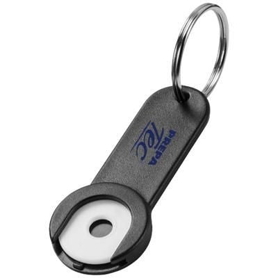 Branded Promotional SHOPPY COIN HOLDER KEYRING CHAIN in Black Solid Keyring From Concept Incentives.