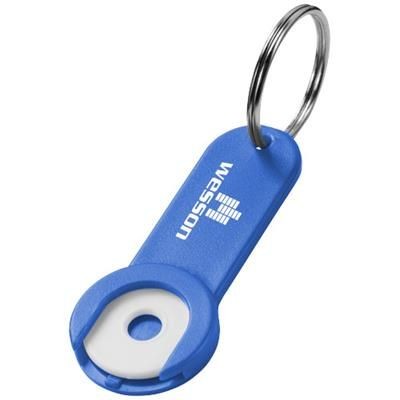 Branded Promotional SHOPPY COIN HOLDER KEYRING CHAIN in Royal Blue Keyring From Concept Incentives.