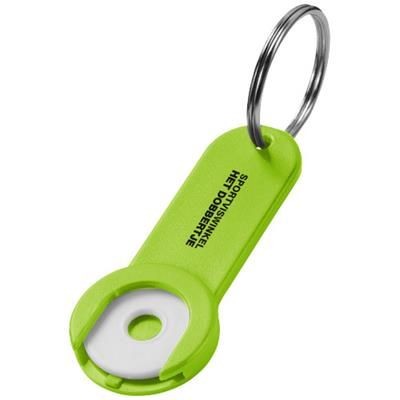 Branded Promotional SHOPPY COIN HOLDER KEYRING CHAIN in Lime Keyring From Concept Incentives.