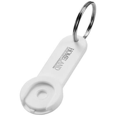 Branded Promotional SHOPPY COIN HOLDER KEYRING CHAIN in White Solid Keyring From Concept Incentives.