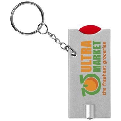 Branded Promotional ALLEGRO LED KEYRING CHAIN LIGHT with Coin Holder in Red-silver Keyring From Concept Incentives.