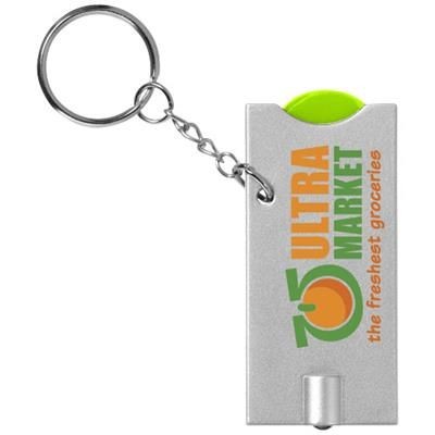 Branded Promotional ALLEGRO LED KEYRING CHAIN LIGHT with Coin Holder in Lime-silver Keyring From Concept Incentives.