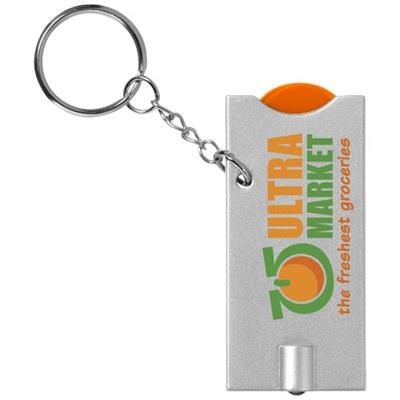 Branded Promotional ALLEGRO LED KEYRING CHAIN LIGHT with Coin Holder in Orange-silver Keyring From Concept Incentives.