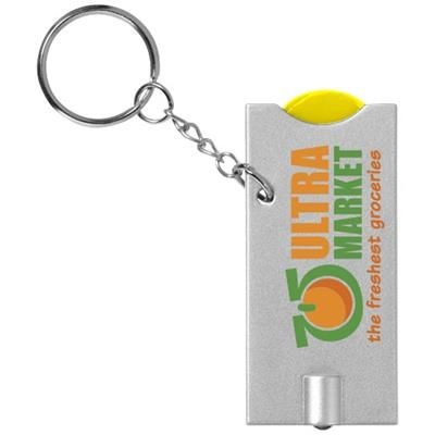 Branded Promotional ALLEGRO LED KEYRING CHAIN LIGHT with Coin Holder in Yellow Keyring From Concept Incentives.