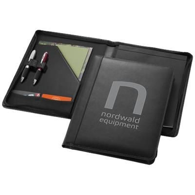 Branded Promotional HARVARD A4 LEATHER ZIPPERED PORTFOLIO in Black Conference Folder From Concept Incentives.