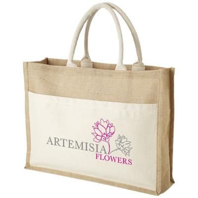 Branded Promotional MUMBAY COTTON POCKET JUTE TOTE BAG in Natural Bag From Concept Incentives.