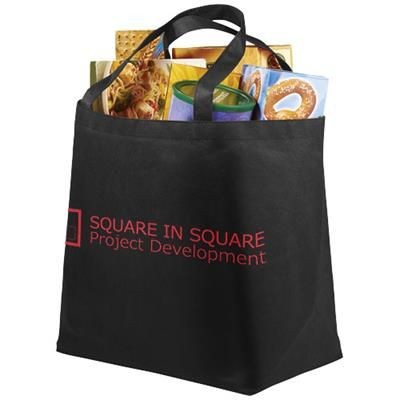 Branded Promotional MARYVILLE NON-WOVEN SHOPPER TOTE BAG in Black Solid Bag From Concept Incentives.