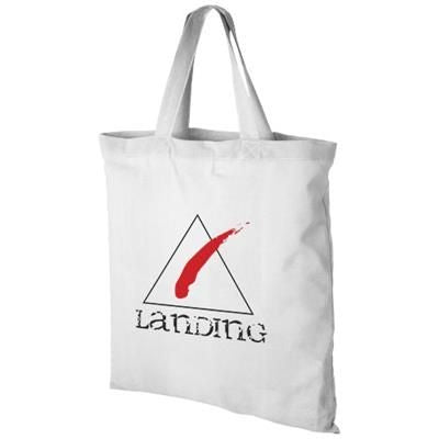 Branded Promotional VIRGINIA 100 G-M COTTON TOTE BAG SHORT HANDLES in White Solid Bag From Concept Incentives.