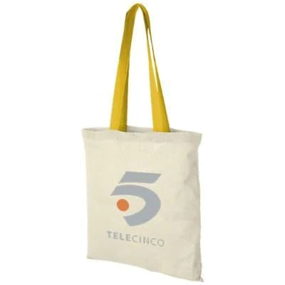 Branded Promotional NEVADA 100 G-M¬≤ COTTON TOTE BAG COLOUR HANDLES in Natural-black Solid Bag From Concept Incentives.