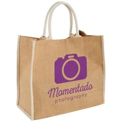 Branded Promotional HARRY COLOUR EDGE JUTE TOTE BAG in Natural-black Solid Bag From Concept Incentives.