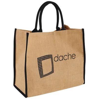 Branded Promotional HARRY COLOUR EDGE JUTE TOTE BAG in Natural-black Solid Bag From Concept Incentives.