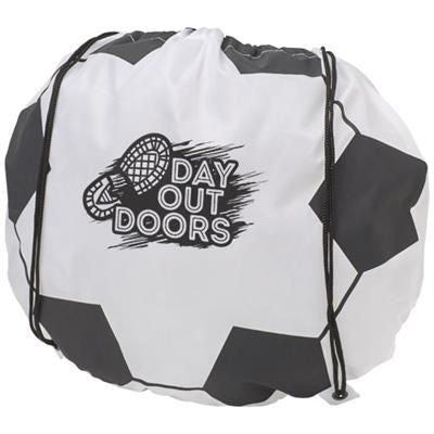 Branded Promotional PENALTY FOOTBALL-SHAPED DRAWSTRING BACKPACK RUCKSACK in White Solid Bag From Concept Incentives.