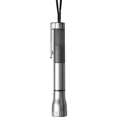 Branded Promotional PLASTIC BALL PEN & LED TORCH in Grey Torch From Concept Incentives.