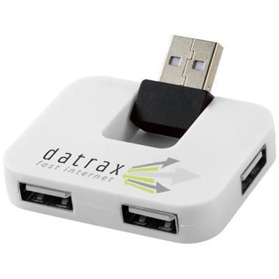 Branded Promotional GAIA 4-PORT USB HUB in White Solid Charger From Concept Incentives.