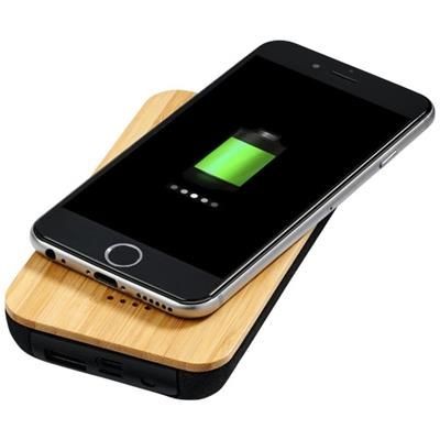 Branded Promotional FUTURE BAMBOO-FABRIC 6000 MAH CORDLESS POWER BANK in Wood-black Solid Technology From Concept Incentives.