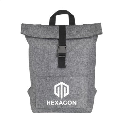 Branded Promotional NOLAN FELT RPET BACKPACK RUCKSACK in Grey Bag From Concept Incentives.