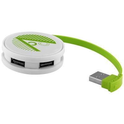 Branded Promotional ROUND 4-PORT USB HUB in White Solid-lime Hub Port From Concept Incentives.