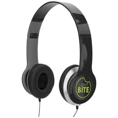 Branded Promotional CHEAZ FOLDING HEADPHONES in Black Solid Earphones From Concept Incentives.