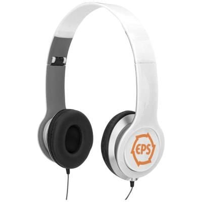 Branded Promotional CHEAZ FOLDING HEADPHONES in White Solid Earphones From Concept Incentives.