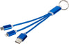 Branded Promotional METAL 3-IN-1 CHARGER CABLE with Keyring Chain in Blue Cable From Concept Incentives.