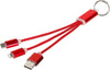 Branded Promotional METAL 3-IN-1 CHARGER CABLE with Keyring Chain in Red Cable From Concept Incentives.