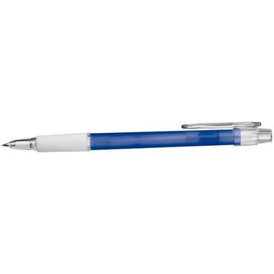 Branded Promotional FROSTED BALL PEN with Rubber Grip in Blue Pen From Concept Incentives.