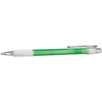 Branded Promotional FROSTED BALL PEN with Rubber Grip in Green Pen From Concept Incentives.