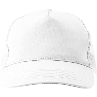 Branded Promotional COTTON TWILL & PLASTIC FIVE PANEL BASEBALL CAP in White Baseball Cap From Concept Incentives.