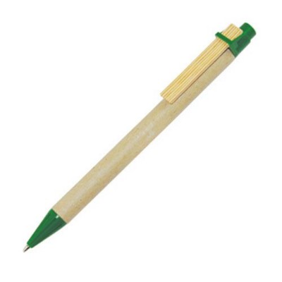 Branded Promotional ECO RETRACTABLE BALL PEN in Natural & Green Pen From Concept Incentives.