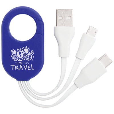 Branded Promotional 3-IN-1 SHORT ARM USB CHARGER CABLE - NEW TYPE-C CONNECTOR in Blue Cable From Concept Incentives.