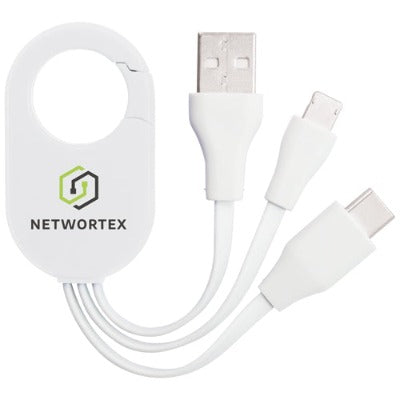 Branded Promotional 3-IN-1 SHORT ARM USB CHARGER CABLE - NEW TYPE-C CONNECTOR in White Cable From Concept Incentives.